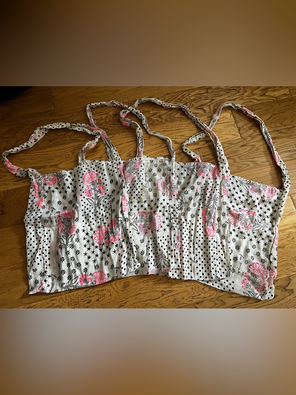 FREE PEOPLE - set of 4 Floral Print Tote Bag - Pink and Black